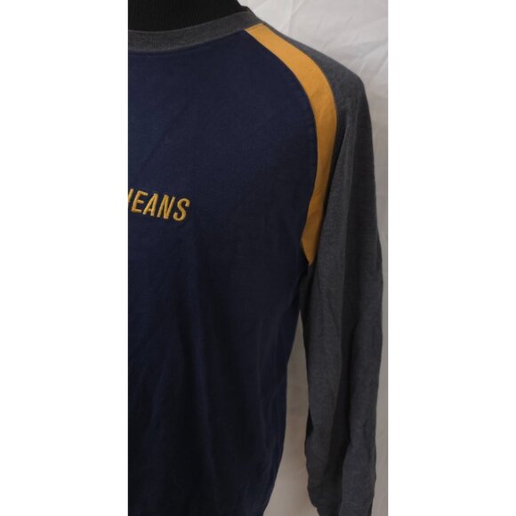 Nautica Jeans Co Mens M Blue Grey Yellow Logo Long Sleeve Heavy Spellout T-Shirt - Picture 6 of 13